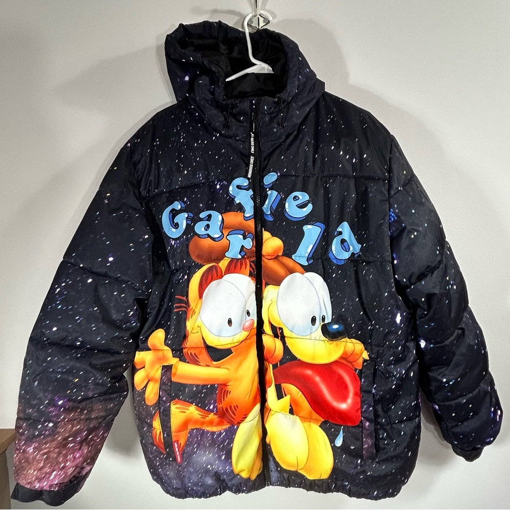 Members Only Garfield & Odie Black Puffer Hoodie Jacket Men’s Size L